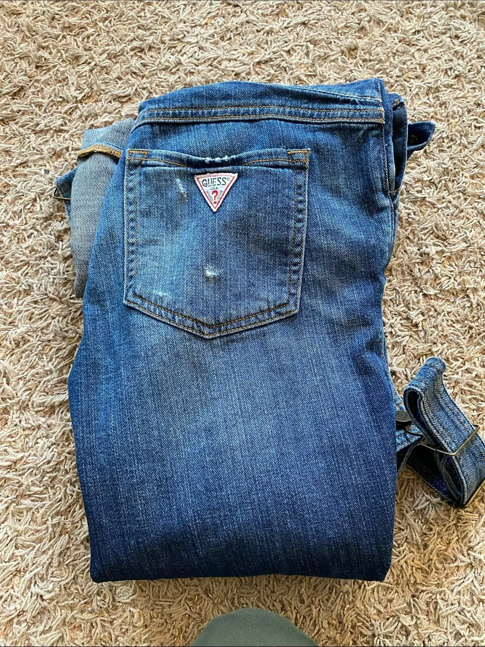 Guess Women’s Blue Distressed Denim Overalls